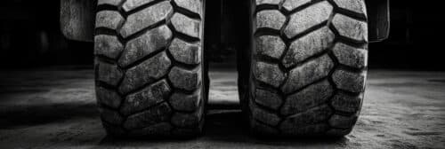 Close-up view of a forklift's heavy-duty tires and how tire condition impacts productivity & safety.